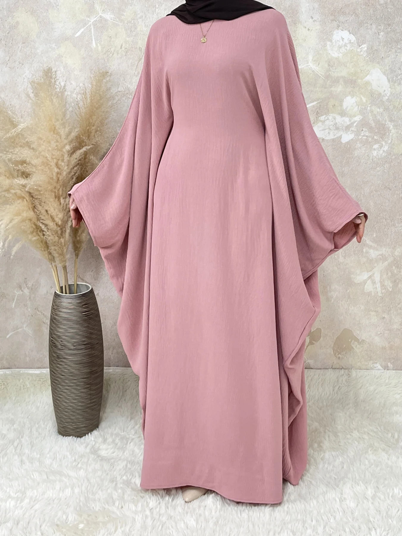 Robe Polyester Rose Pâle Femme Coupe Large Manches Larges Fluides Longueur Maximale Décontractée Fête Traditionnelle