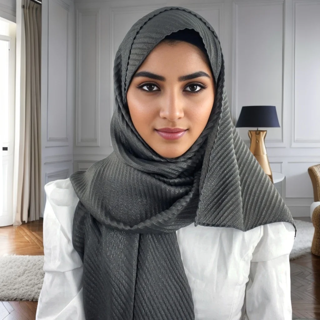 Écharpe Hijab Plissée et Brillante en Polyester pour Femme, Turban Islamique de Haute Qualité, à la Mode, localité, Argenté, Froissé