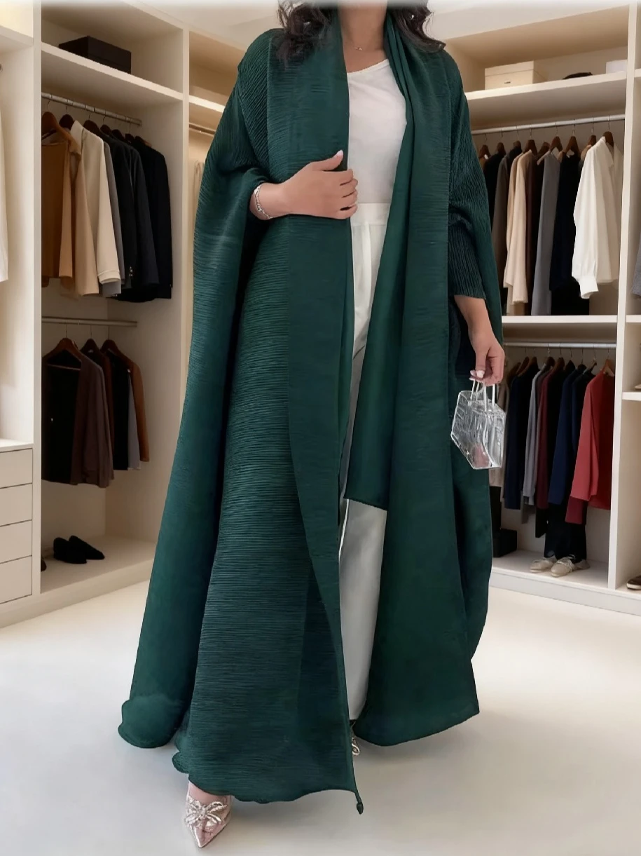 Abaya plissé musulman pour femmes, Cardigan à manches chauve-souris, Trench-Coat solide, col rabattu, dubaï, grande taille, manteau de luxe pour femmes
