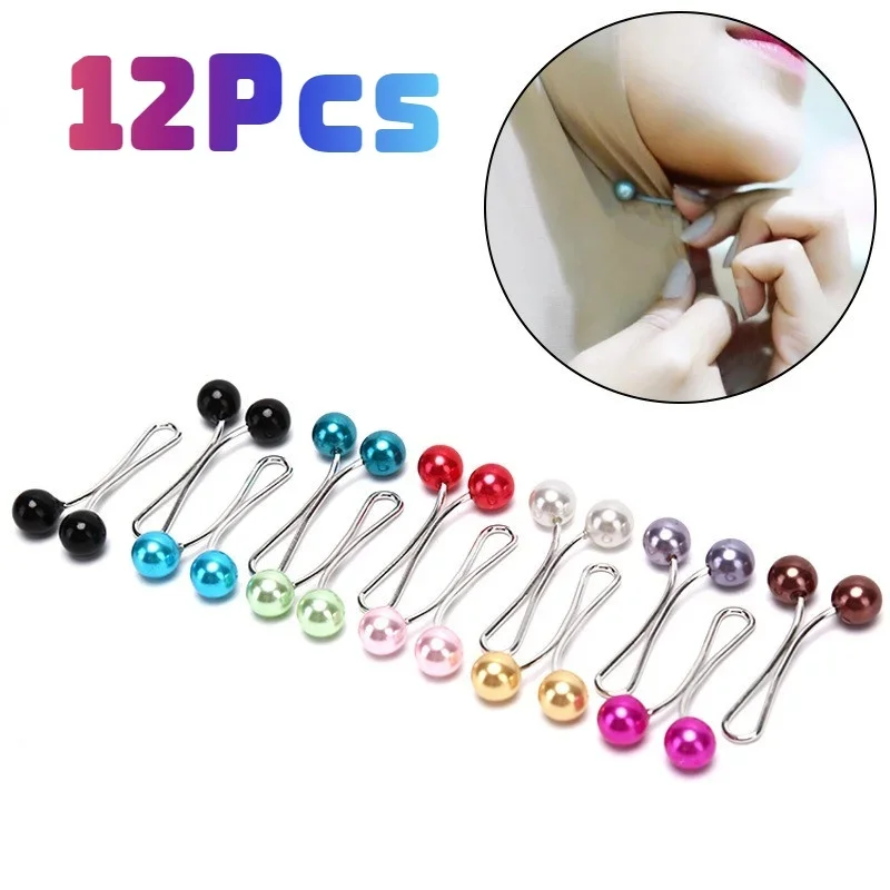 12 pièces/lot broche antidérapante foulard châle écharpe dame musulmane broches fixes écharpe Hijab Clips perle broche élégante pour les femmes bijoux