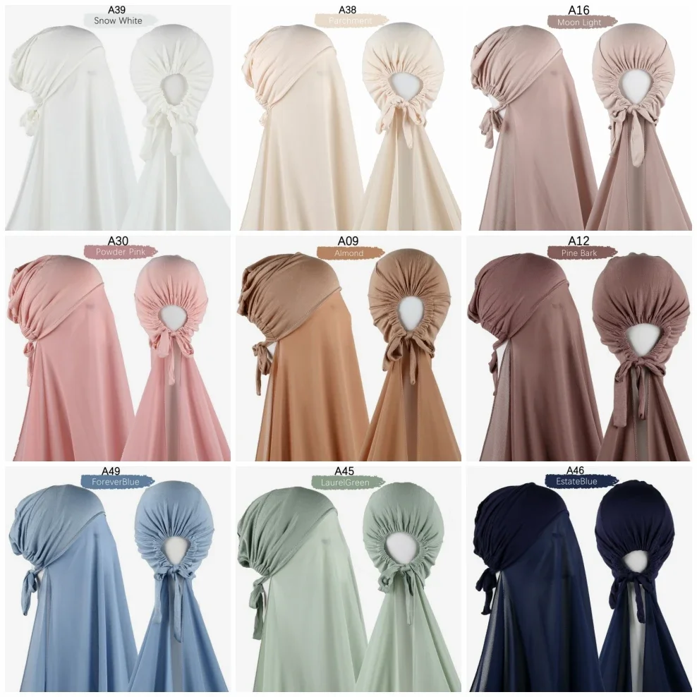 Châle en mousseline de soie uni avec maillot, bonnet sous-écharpe, écharpe intérieure islamique, bandeau extensible, couverture Hijab, Turban
