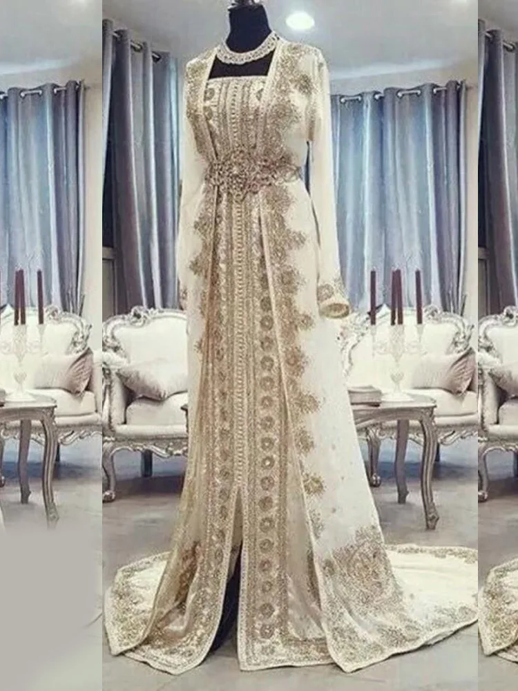 Robes de soirée musulmanes caftan marocain A-ligne, robe islamique, robe sans bretelles, appliques, Dubaï, arabe, Turquie, Caftan Abaya, personnalisé