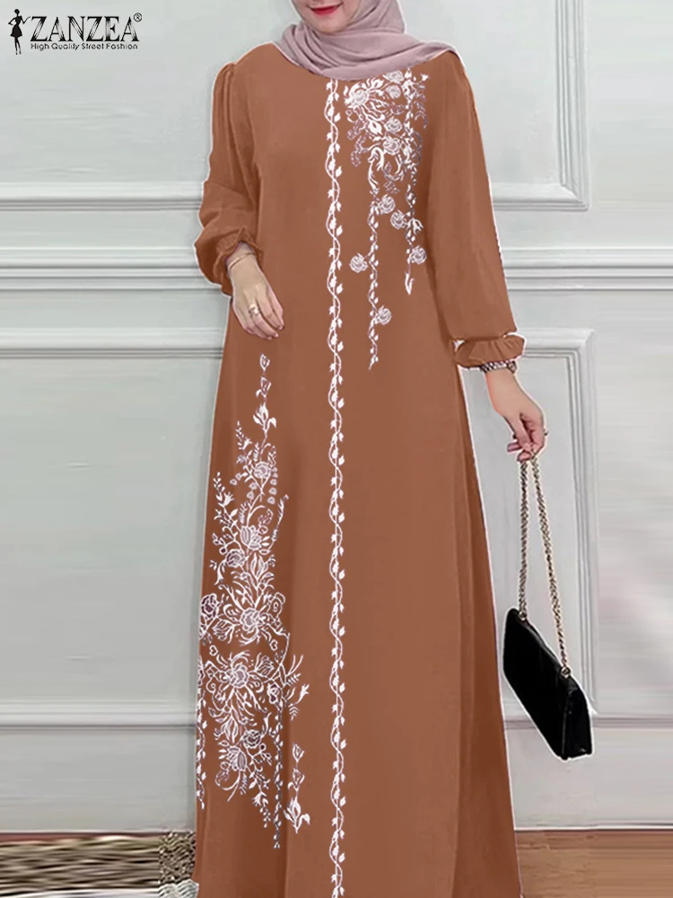 Robe Longue Motif Floral Couleur Rouge Noir Brun Femme Coupe Droite Tombé Ample Printemps Été Soirée Chic Elegante Dubai