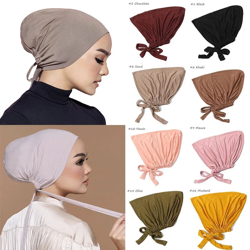 Nouveau doux Modal musulman Turban chapeau intérieur Hijab casquettes islamique sous-écharpe Bonnet inde chapeau femme bandeau Turbante Mujer