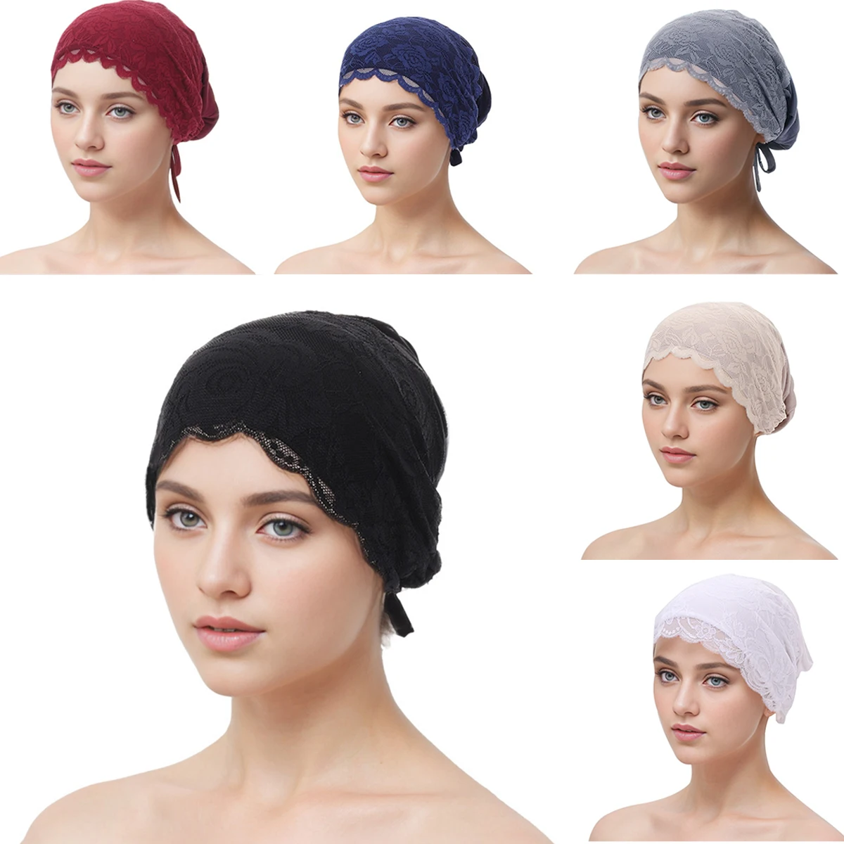Femmes musulmanes chapeau intérieur Hijab écharpe dentelle casquette Turban chapeaux sous-écharpe Islam Ninja fleur foulard enveloppement Bonnet perte de cheveux couverture