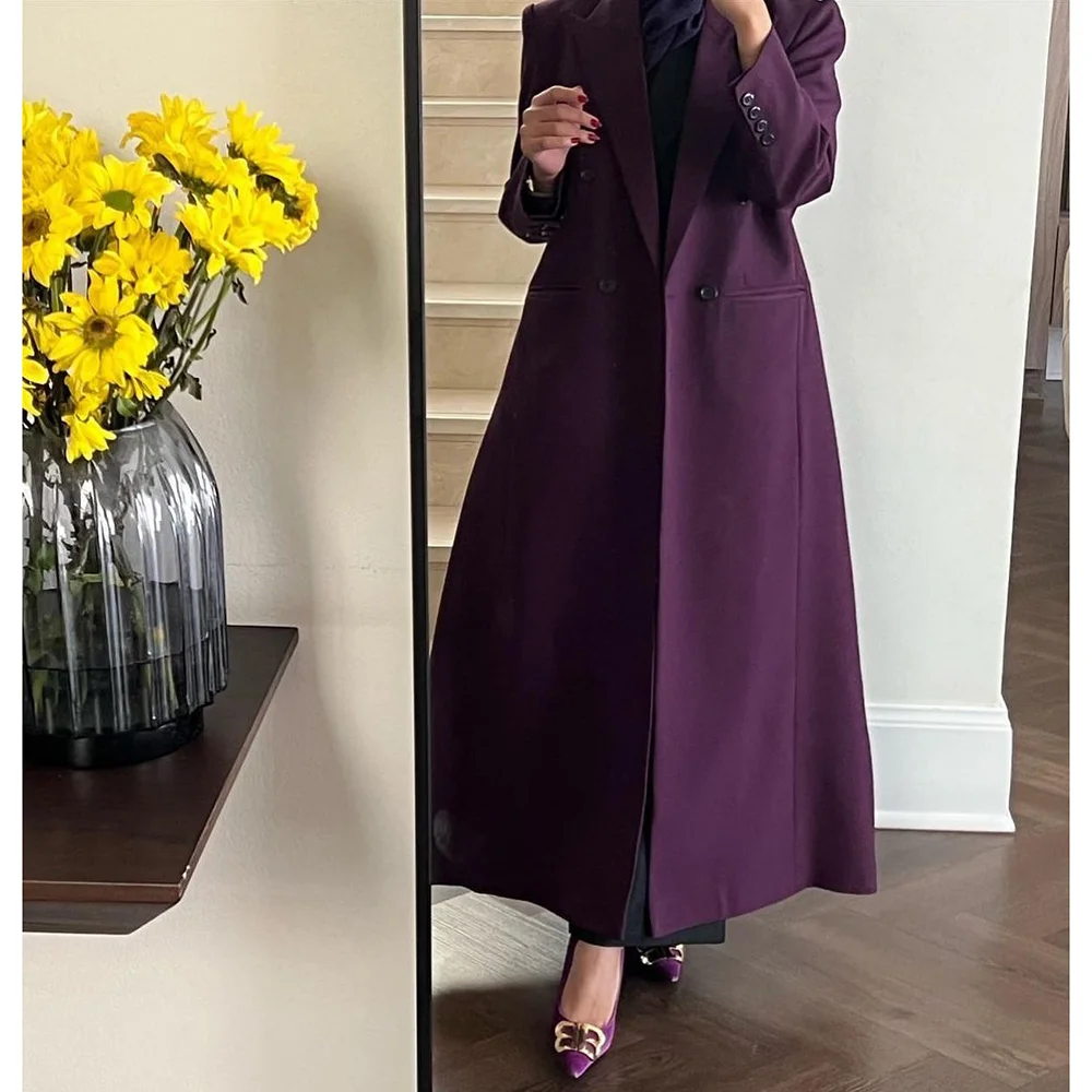 Blazer long violet à double boutonnage pour femmes, olympiques Abayas, revers Patricia, tailleur, document, veste de luxe, vêtements d'affaires féminins, 1 pièce