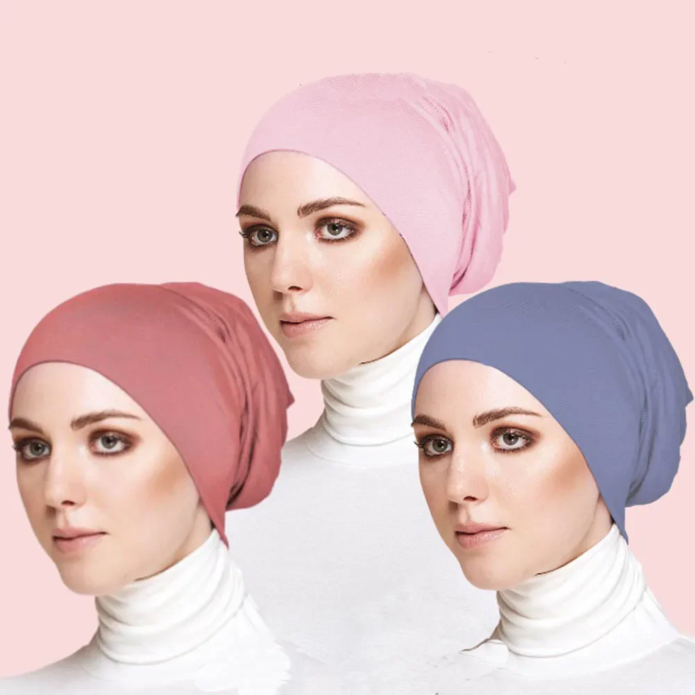 Hijab Interieur Coton Pale Rose Paille Bleu Pastel Doux Ajuste Couvre Tete Nuances Subtiles Occasionnelle