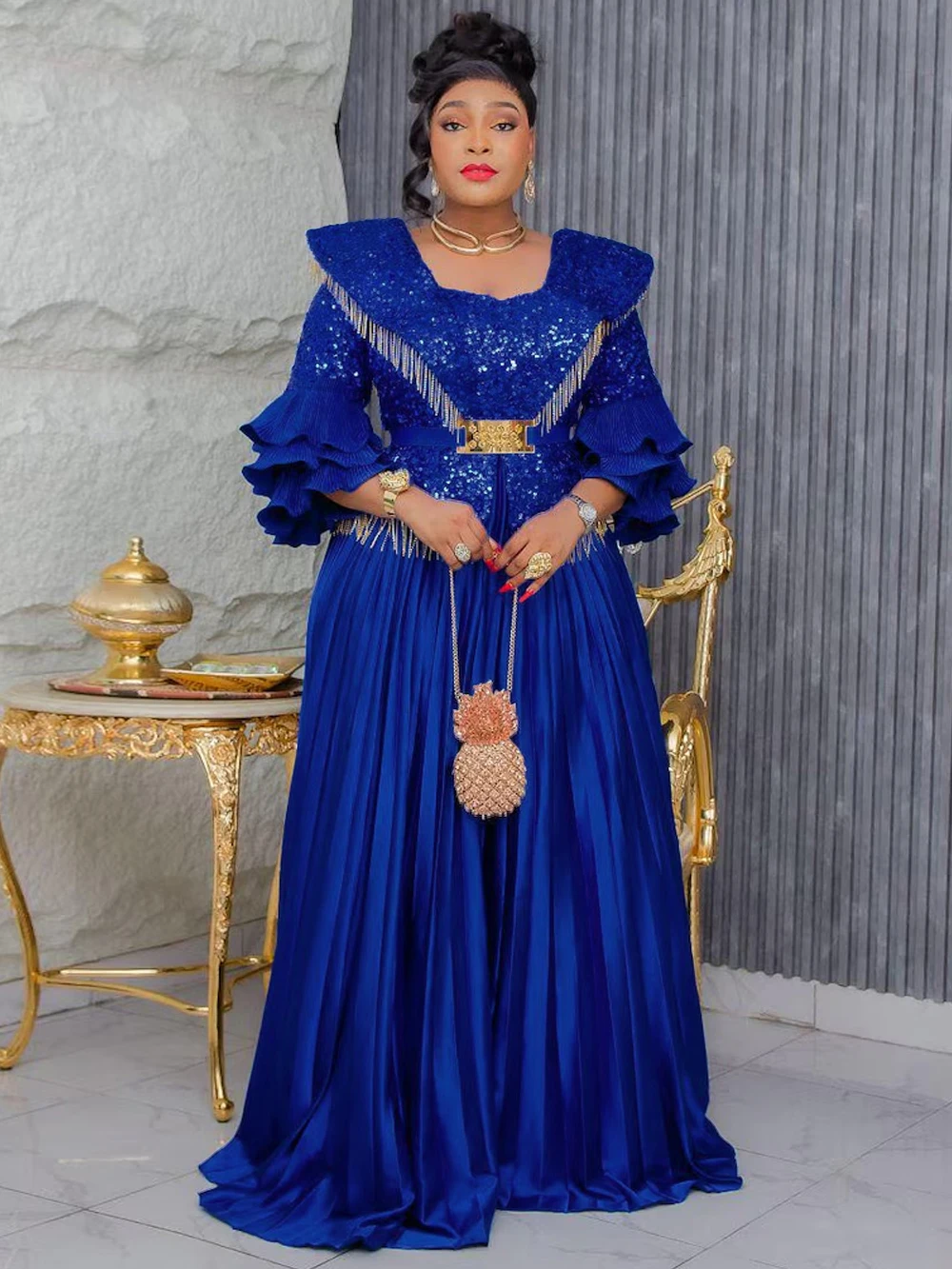 Robes de soirée africaines pour femmes, robe longue de luxe à paillettes, Ankara Dashiki, vêtements africains, grande taille, manches à volants, Maxi Robes Abaya