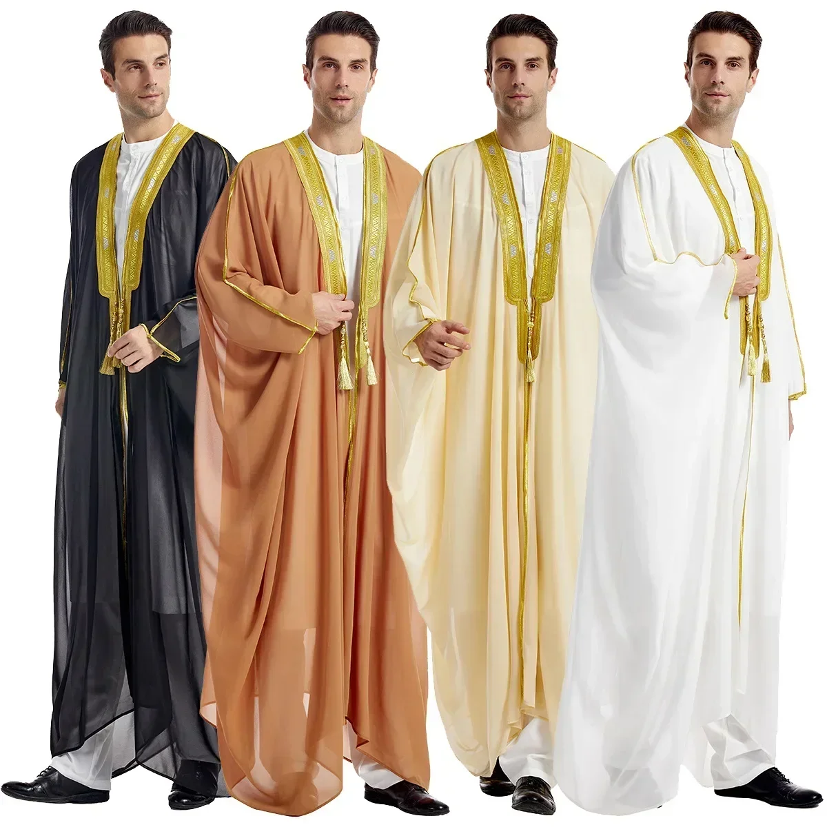 Hommes Kebaya ouvert musulman Kimono Abaya turquie arabe Islam Djellaba Homme Robe Musulmane Hombre Ramadan Abayas pour vêtements de prière