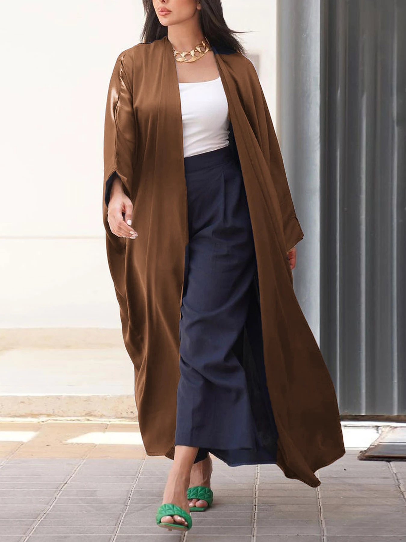 Kimono Abayas femmes modeste musulman marocain dubaï mode décontracté ouvert Abaya soie Satin Corban manches fendues Cardigan Eid Al Adha