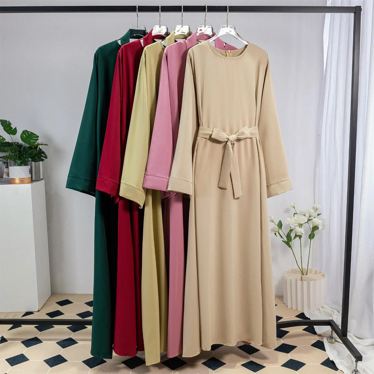 Abayas musulmanes pour femmes, Kaftans, Robe de prière maxi longue avec ceinture, Manches longues, Vêtements islamiques, Jilbabs, Robes de Ramadan