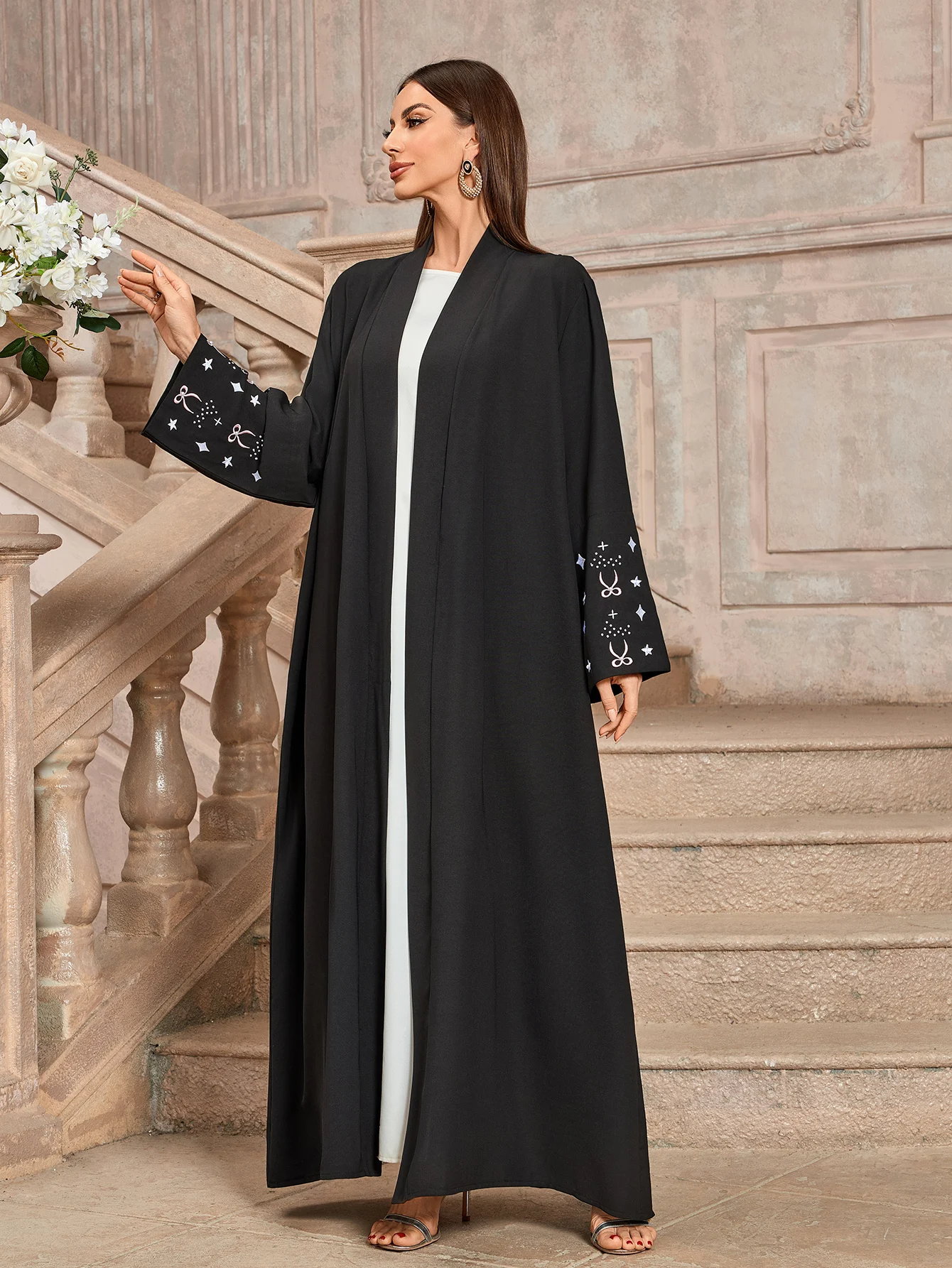 Abaya-Robe de luxe brodée de perles pour femmes musulmanes, hijab de dubaï, manteau cardigan noir modeste, robe solide islamique de turquie, pour Ramadan arabe
