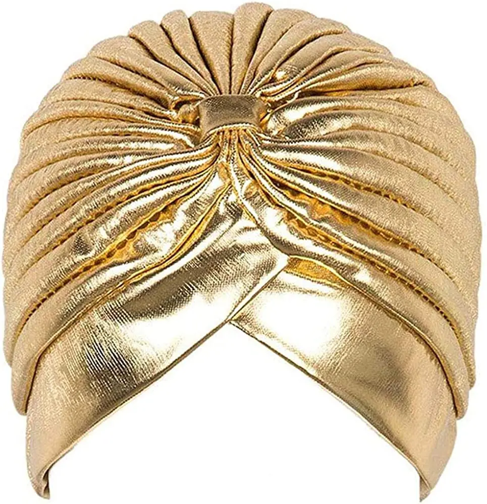 Turban métallique tête enveloppement chapeau bandeau bandana casquette couleur or et argent Hijab tête enveloppement bonnet chapeau musulman chimio casquette