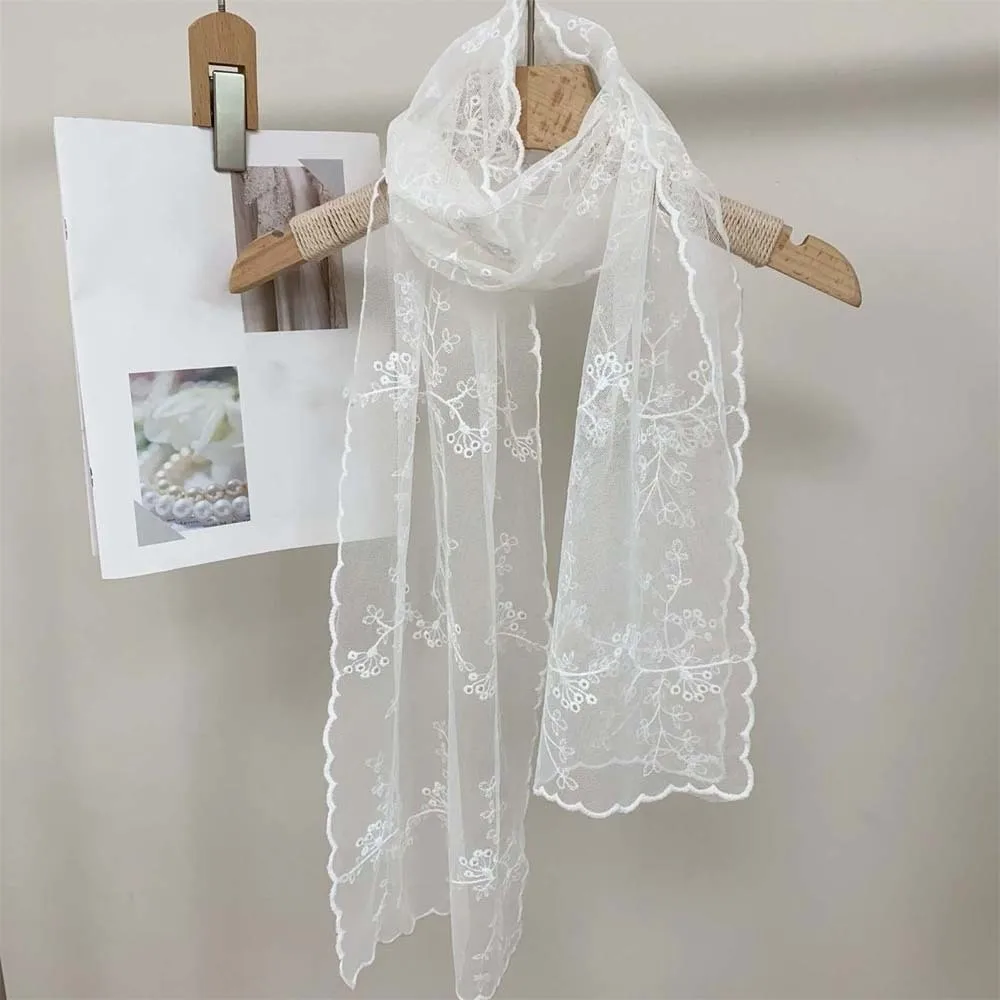 Foulard de printemps respirant en soie et Polyester, châle à fleurs brodées, protection solaire, longue écharpe Hijab à séchage rapide