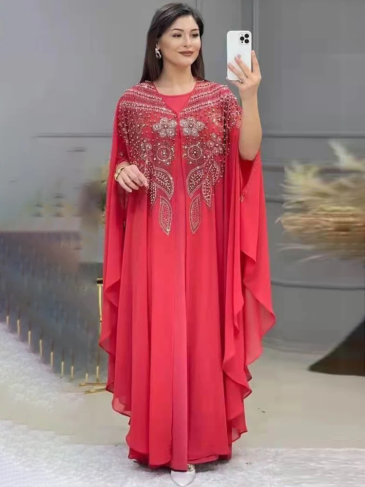 Abayas de Luxe en Mousseline de Soie pour Femme, Boubou, Robe Musulmane, Caftan Marocain, Djellaba pour ixde Mariage, 2022
