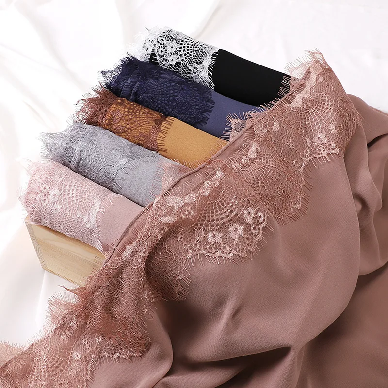 Turbans Hijab Polyester Dentelle Noir Brun Camel Gris Clair Rose Pâle Marron Clair Doux Fluides Utilisation Versatile Ramadan
