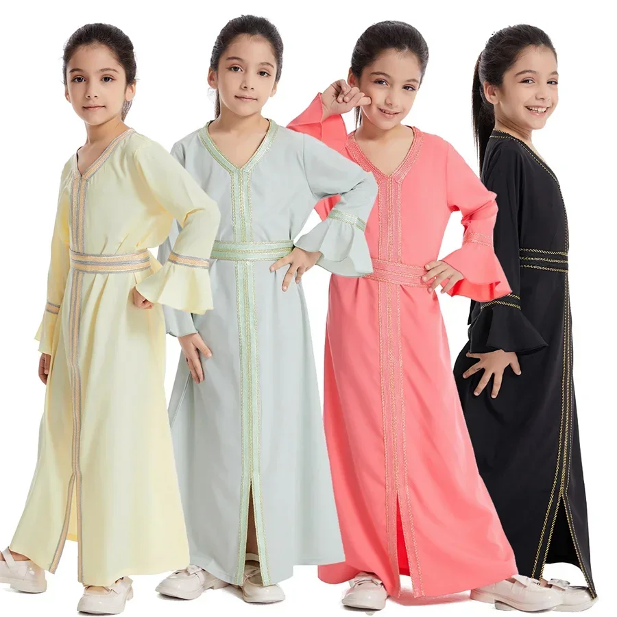 Ramadan caftan Abaya pour enfants filles turquie Robe longue musulmane Islam arabie saoudite vêtements Eid Robe robes enfants Kimono Caftan