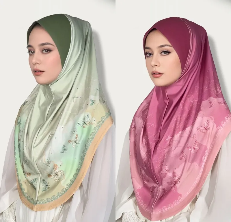 Nouveau populaire élégant en mousseline de soie Hijabs femmes tête enveloppement carré écharpe mode imprimé fleuri diamant Turban casquette