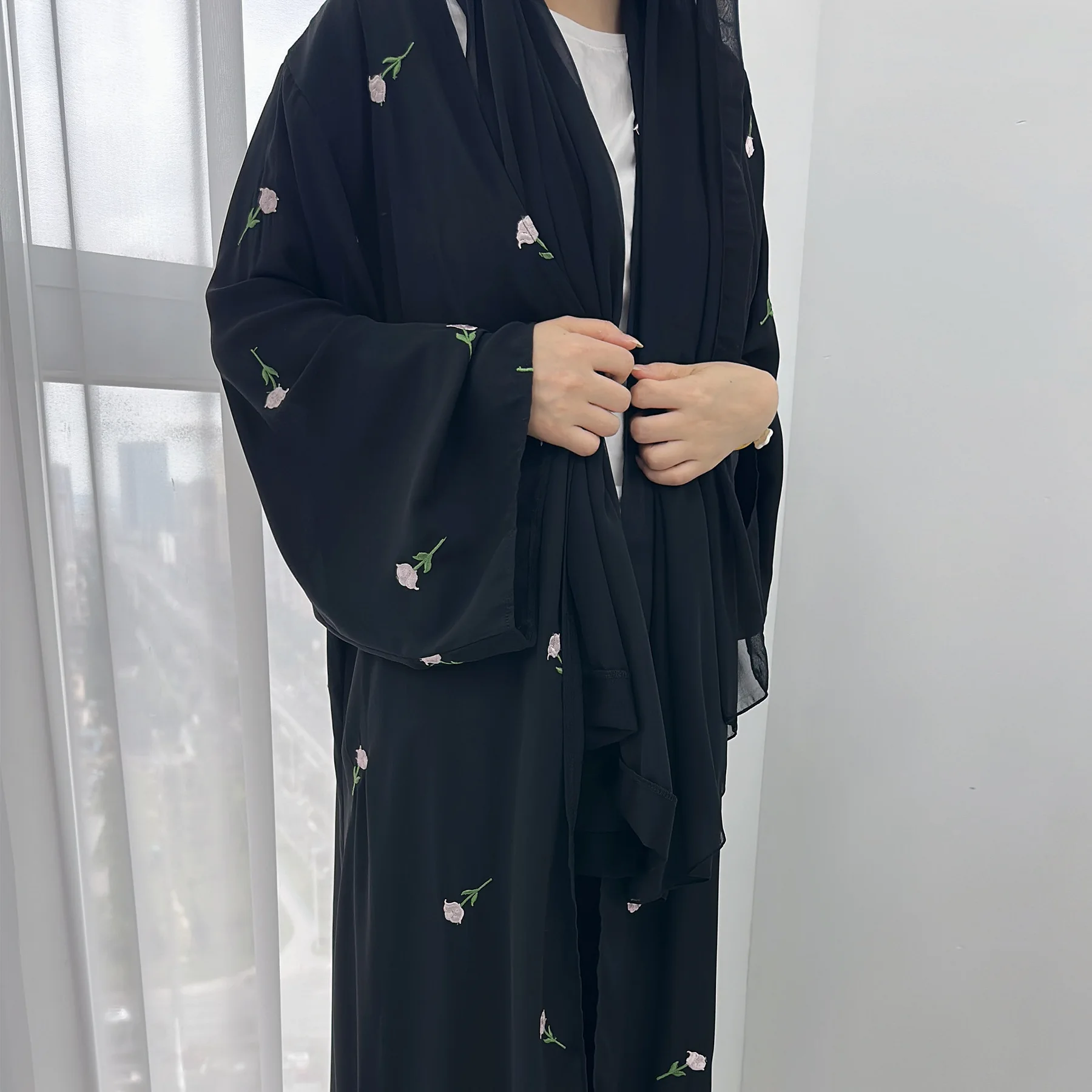 Cardigan Kimono brodé noir Abaya dubaï, caftan musulman de luxe pour femmes, vêtements islamiques turcs, nouvelle collection 2024