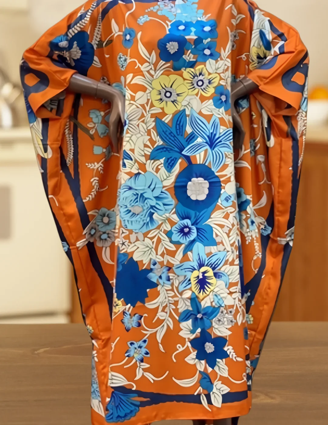Femmes élégantes été sergé soie caftan à fleurs robe surdimensionné Femme africaine vacances Boubou dame musulmane doux Abaya