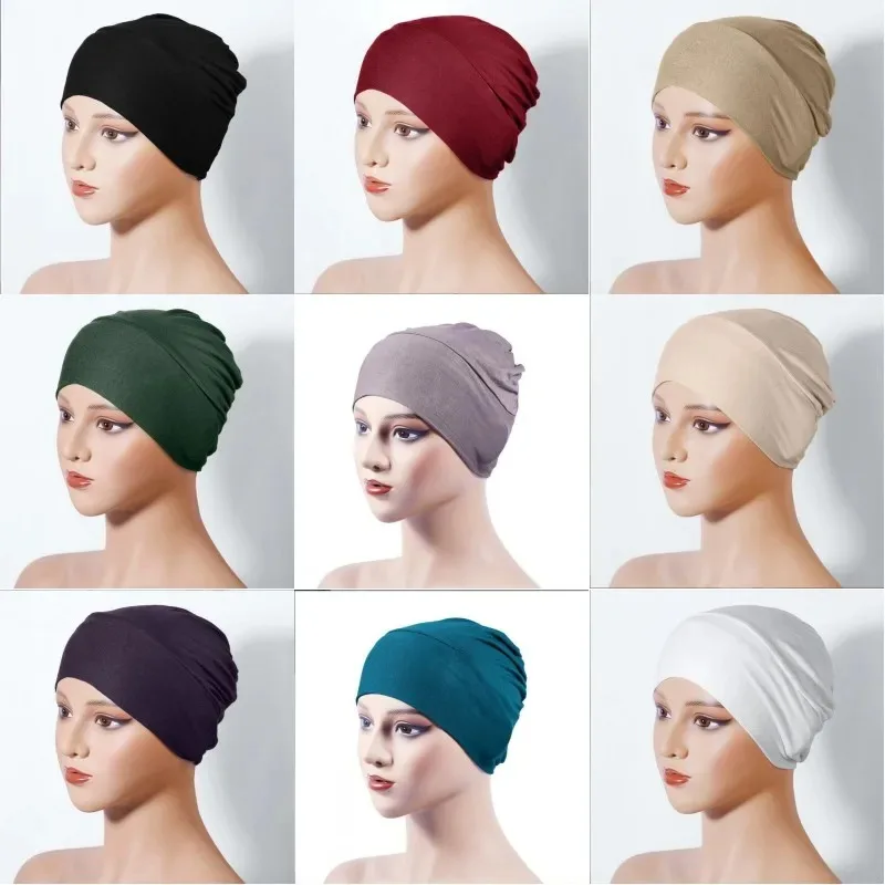 Bonnet de cheveux Hijabs pour femmes, Bonnet intérieur arabe, Turban musulman à haute élasticité, chapeau décontracté islamique pour dames, couleur unie
