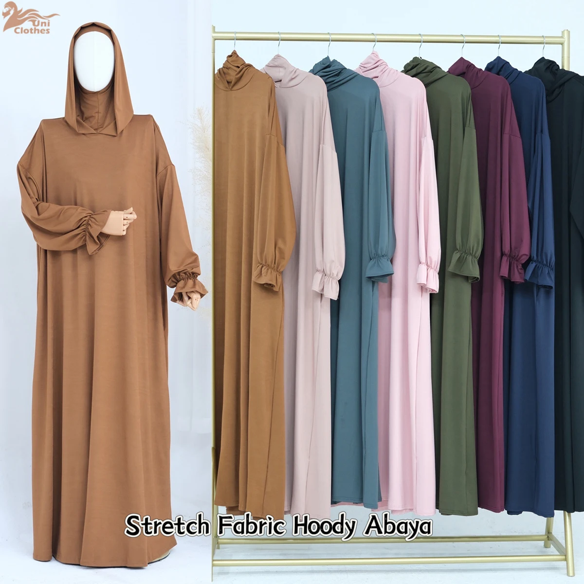 Eid Ramadan prière Abaya femmes robe musulmane dernière une pièce prière Hijab plaine Jersey à capuche Abaya vêtements islamiques