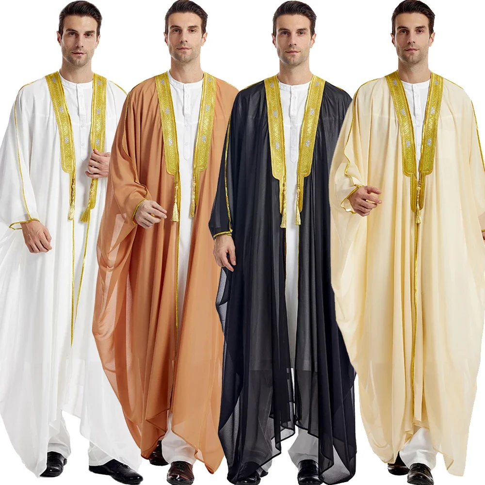 Dubaï saoudien Abaya ouvert Kimono hommes musulmans longue Robe Jubba Thobe Islam vêtements arabe turquie caftan Abayas Caftan moyen-orient