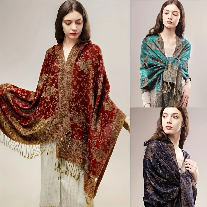Nouveau épais imprimé noix de cajou Hijab écharpe châle enveloppement Paisley Pashmina Jacquard étoles foulards Vintage imprimé coton Tippet gland