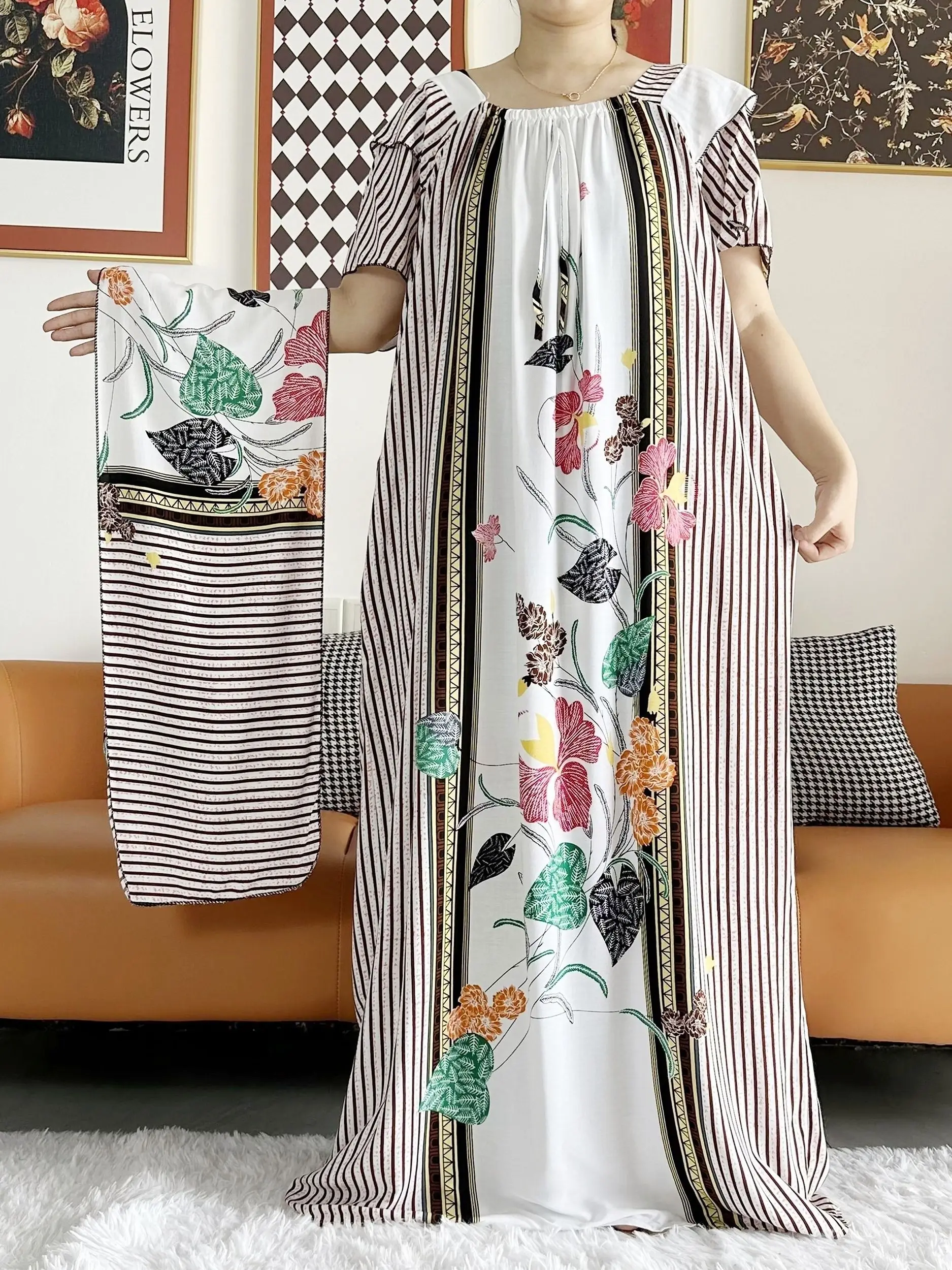 Abaya – robe d'été à manches courtes, col bateau, ample, florale, Boubou, Maxi, vêtements pour femmes africaines, nouvelle collection 2023