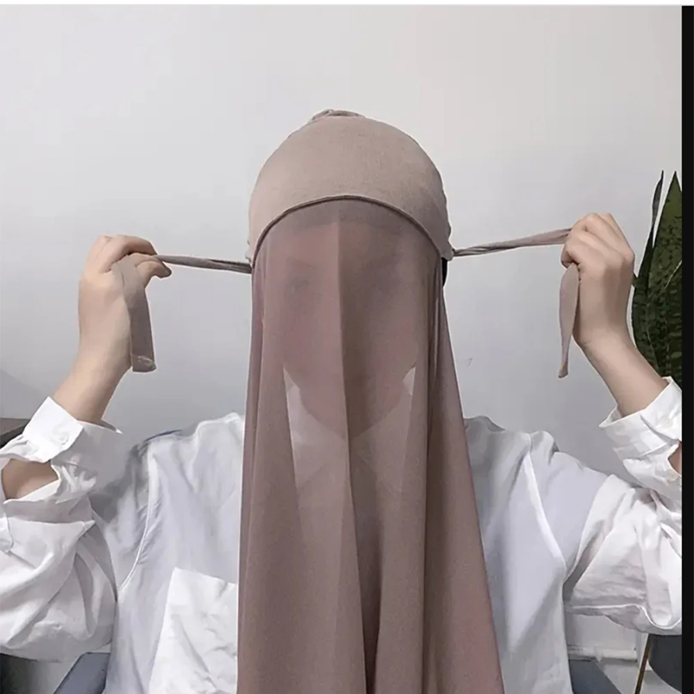 Hijab instantané musulman pour femmes, Bonnet avec châle en mousseline de soie, écharpe de tête, bandeau intérieur, couverture Hijab extensible, Turban