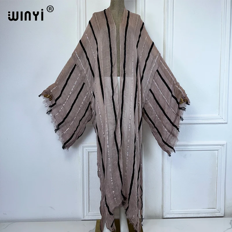 WINYI-Kimono ample style bohème, cardigan, abaya dubaï, tenues de plage luxueuses élégantes, cover-up, sexy, sensation de coton, robes valides ens abaya