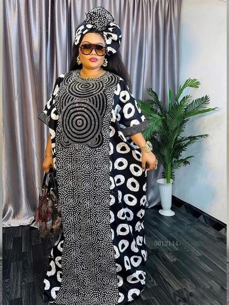 Robe Longue Polyester Noire Femme Manches Courtes Motifs Geometriques Beaucoup Couleurs Origine Africaine Traditionnelle Soirée Elégante