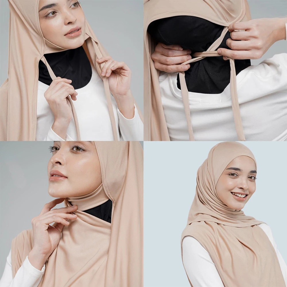 Hijab instantané de gymnastique musulmane avec ficelle, vêtements de Sport à séchage rapide, œillet intérieur doux et extensible, maillot en maille, Hijab de Sport pour femmes