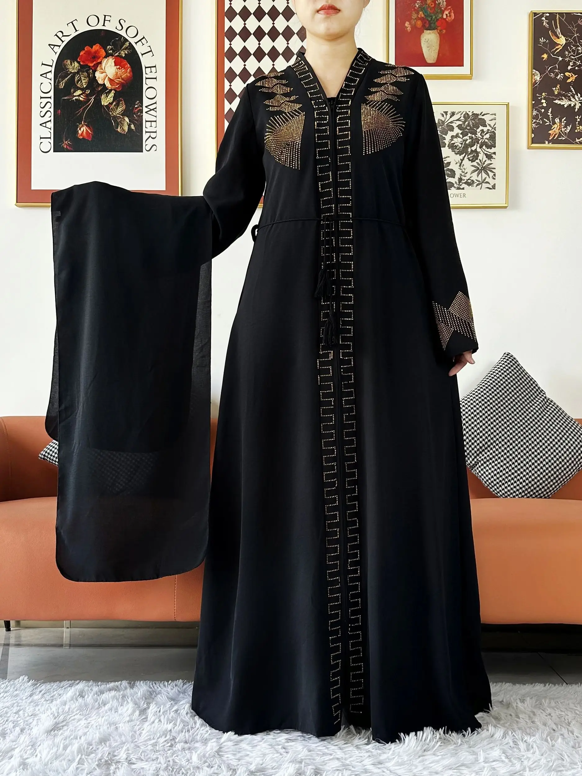 Nouvelles femmes robe élégante en mousseline de soie Abaya ouvert avec fermeture éclair femmes musulmanes robe vêtements islamiques Cardigan Abaya femmes robe musulmane