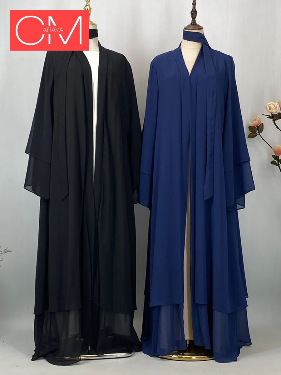 Abaya Ouverte en Mousseline de Soie pour Femme Musulmane, Kaftan Islamique, Caftan Marocain, Robe Modeste, Kimono de Dubaï, Ramadan Kebaya