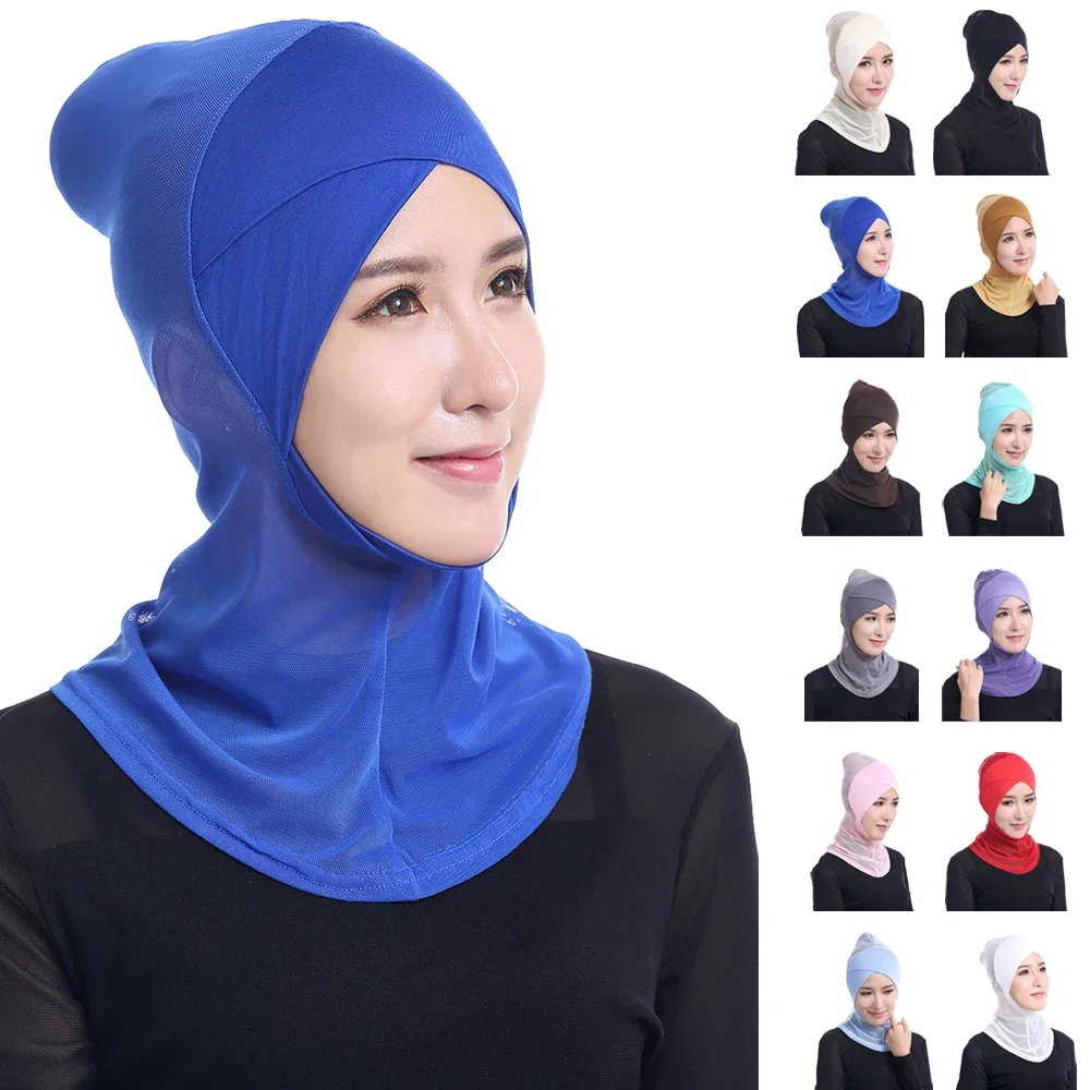 Niqab Hijab femmes musulmanes couleur unie extensible foulard enveloppement Turban islamique sous-écharpe Bonnet aérien chapeaux casquette intérieure Ninja