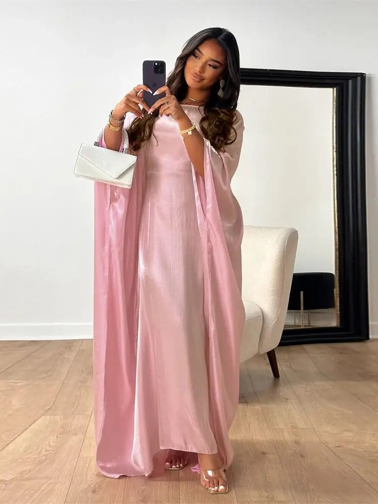 Ramadan Eid Abayas pour femmes modeste mode miroitant chauve-souris Satin Abaya dubaï luxe 2024 caftan musulman robe Kebaya robes