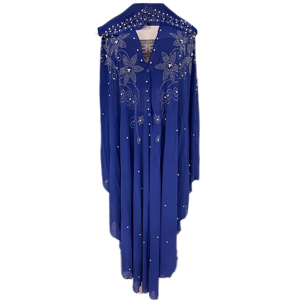 Abaya Robe Ample Polyester Couleur Multicolor Tissu SEMI-TRANSPARENTE Motifs Fleurs Perles Silhouette Elegante Soiree Traditionnelle