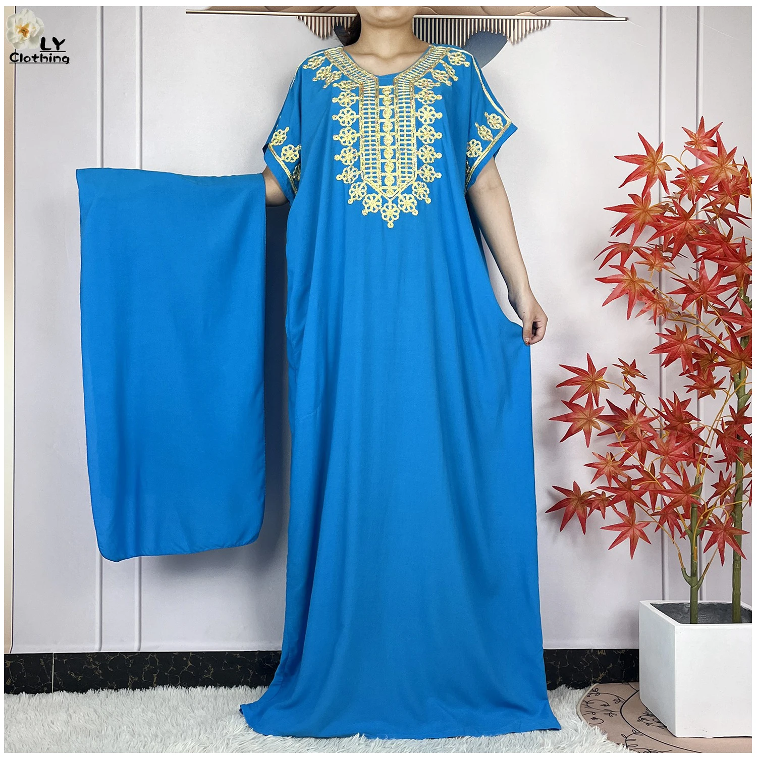 Abayas Musulmanes pour Femmes, Robe d'Été en Coton Pur, à Manches Courtes, Tradition Africaine Islamique, avec Écharpe de Sauna, Nouvelle Collection 2024