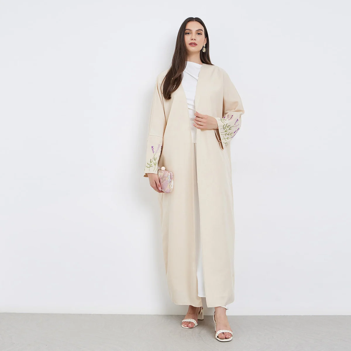 Abaya brodé sur le devant pour femmes musulmanes, robes Maxi arabes, manches longues, amples, Kaftans du moyen-orient, Jilbabs islamiques