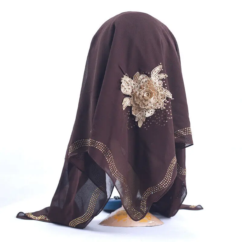 Style ethnique Bandana dubaï diamants Turban luxe islamique foulard châles Eid femmes musulmanes Hijab en mousseline de soie carré écharpe arabe