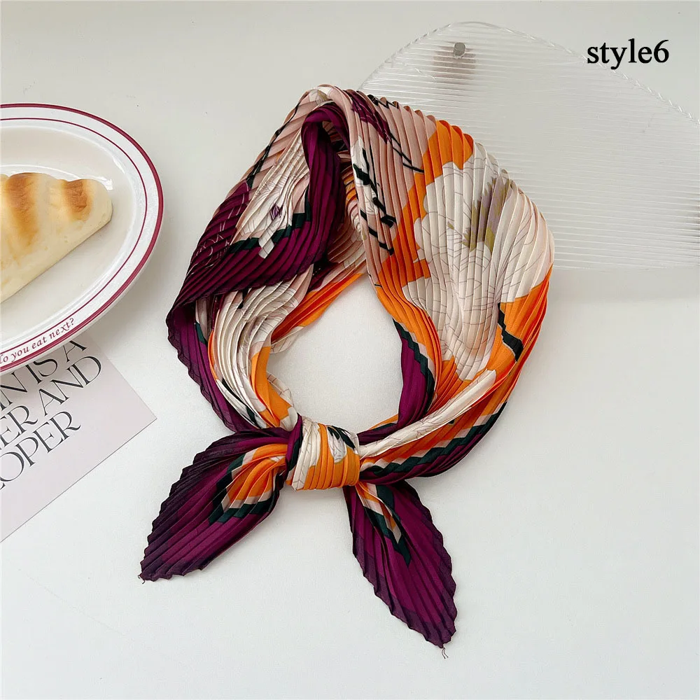 Injplanchers f-Foulard de tête plissé en mousseline de soie pour femme, petit foulard de luxe, enveloppes de sauna, hijabs en satin, bandanas, vente en gros