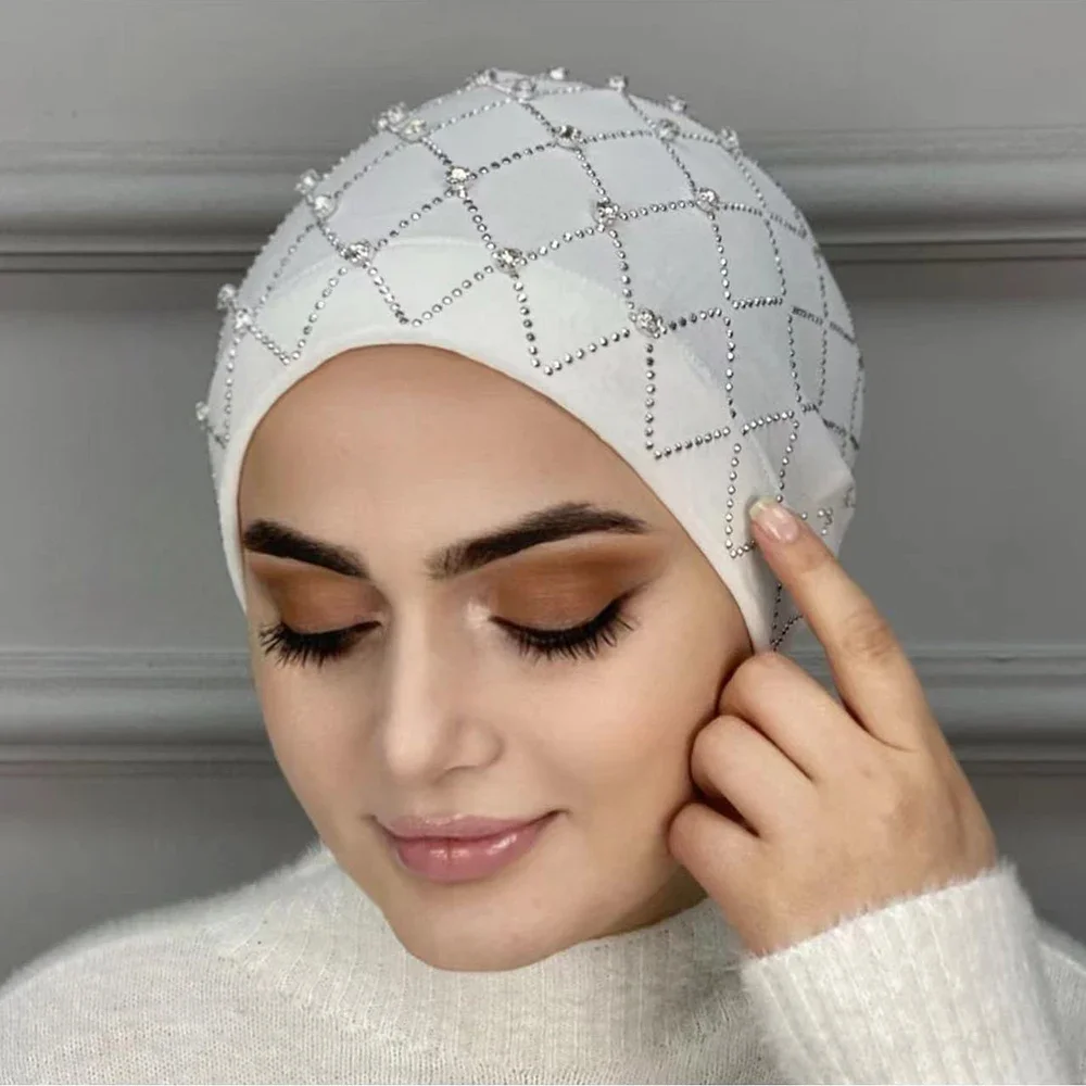 Musulman intérieur Hijabs Islam sous écharpe casquette extensible foulard Bonnet Turbante Mujer strass bandeau pour les femmes du Ramadan