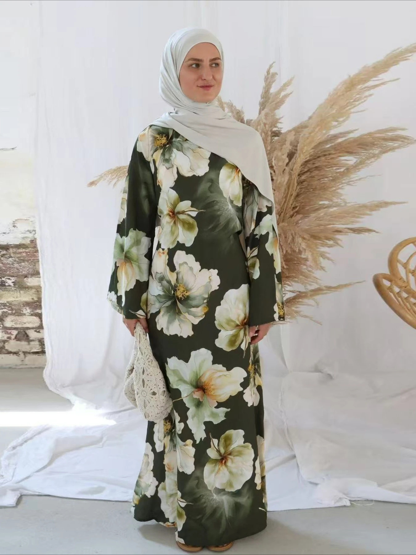 Femmes Robe Abaya fleur dubaï arabe imprimé Msulim Eid Jalabiya Ramadan robes Largos Islam manches évasées longue Robe maroc 2025