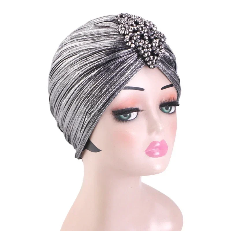 Turban indien pour femmes musulmanes, bonnet hijab perlé brillant, bonnet chimio contre le cancer, perte de cheveux, écharpe de sauna, bonnets à la mode, nouveau
