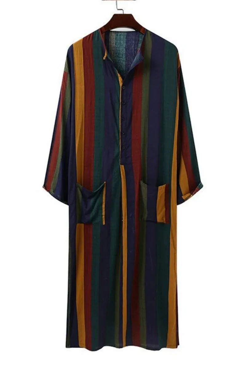 Chemises de nuit rayées à manches longues pour hommes, vêtements islamiques, robes Abaya douces, mode musulmane, zones arabes, saoudien, homme