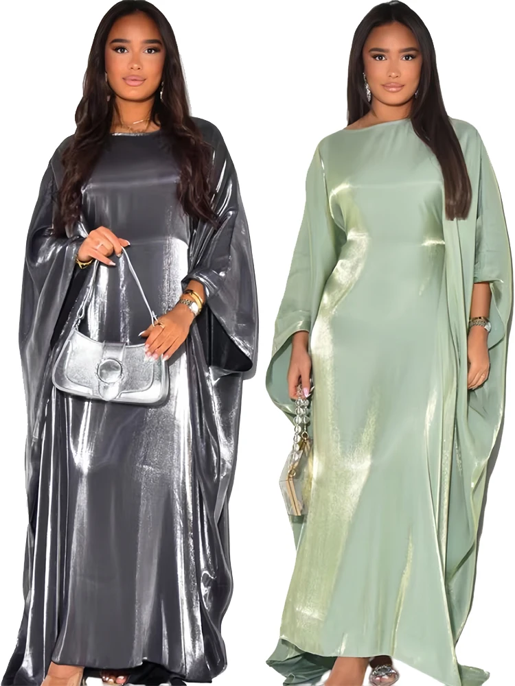Ramadan Satin Abaya Islam musulman été manches chauve-souris Maxi Robe Kebaya Abayas pour les femmes caftan Robe Musulmane Femme robes