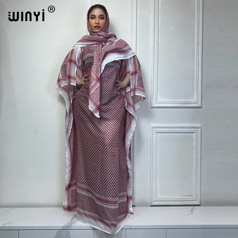WINYI-Robe Classique avec Écharpe pour Femme Musulmane, Ensemble 2 Pièces, Kaftan de Soirée, Ample, Mode Streetwear, Abaya de Luxe, Dubaï