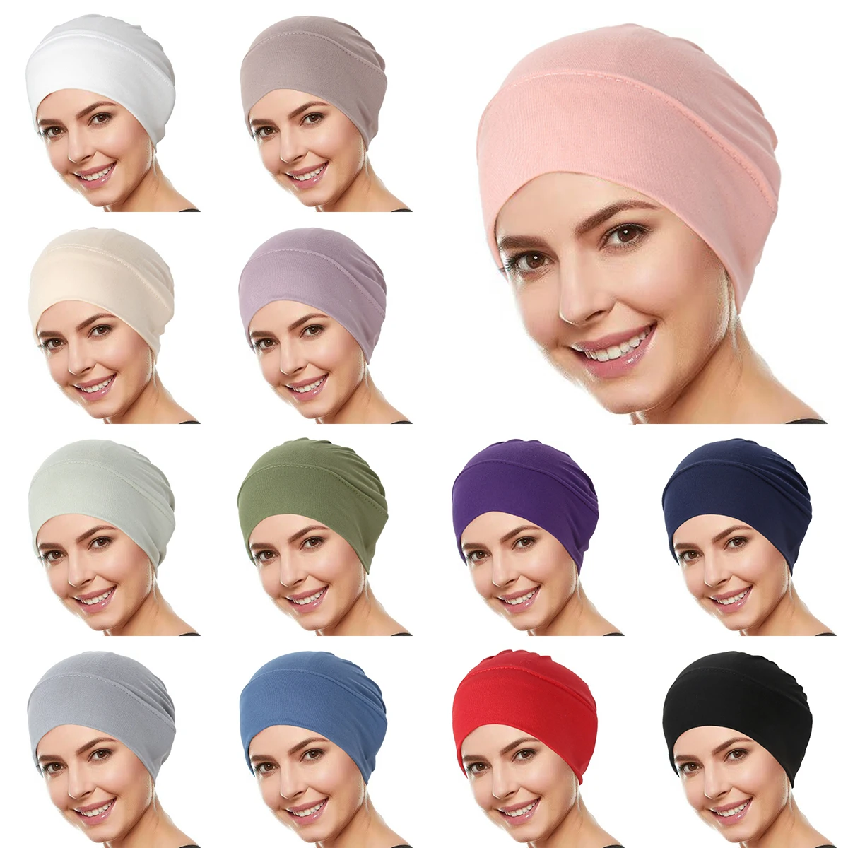 Hijab Polyester Multicolore Femme Conique Court Douillet Fluide Blanc Rose Violet Bleu Occasionnel Fete Soiree Charme