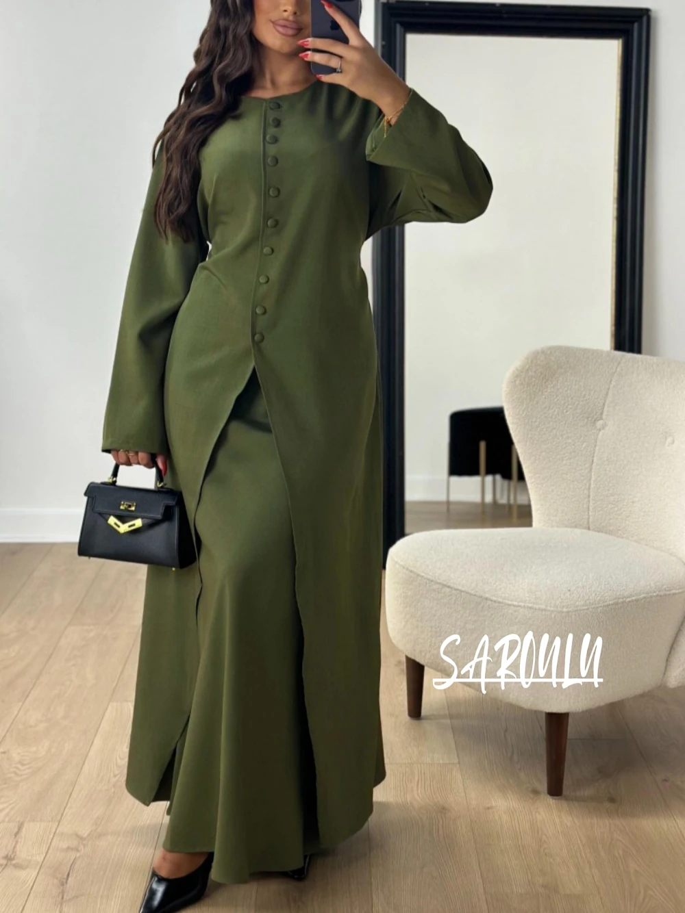 Robe de soirée en Satin pour femmes musulmanes, col rond, Simple, 2 pièces, Abaya modeste, Caftan, nouvelle collection, Robe de soirée formelle avec boutons